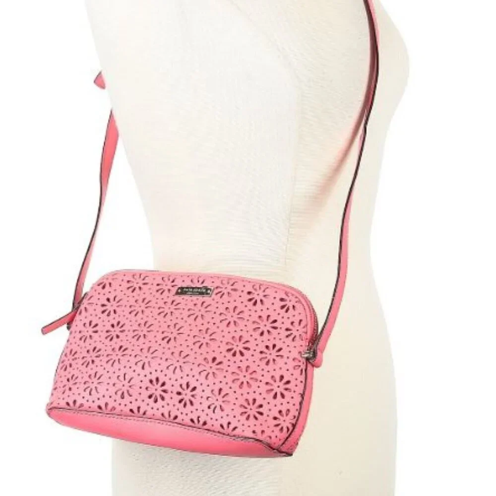 Kate Spade Cedar Street Mandy Coral Perforated Cut Out Flower Crossbody Bag EUC